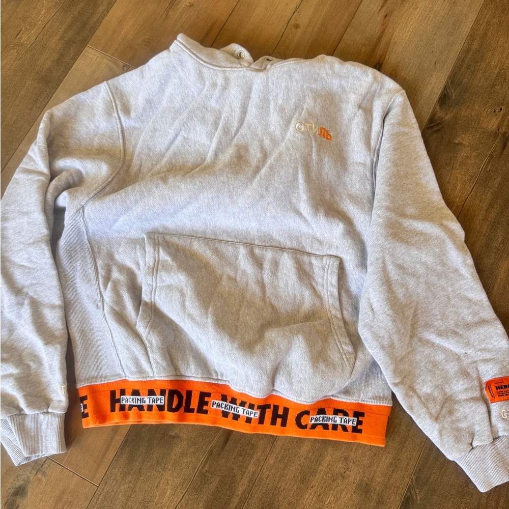 Heron Preston Gray Sweatshirt with Orange Stripe